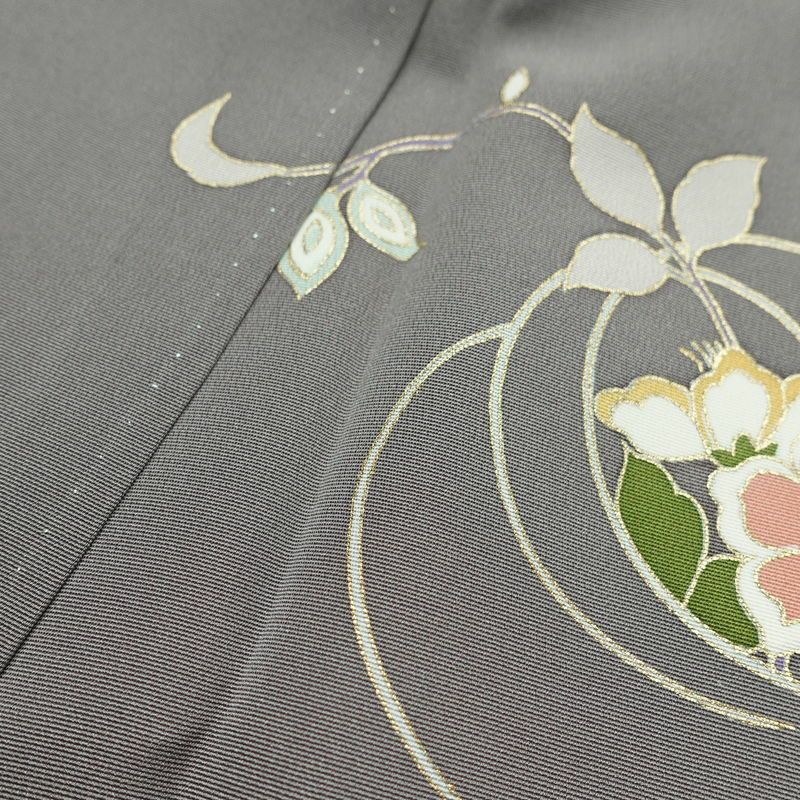 訪問着 正絹 花柄 袷仕立て 身丈172cm 裄丈69.5cm リサイクル着物 着物 金彩 入学式 卒業式 七五三 お宮参り フォーマル グレー_画像17