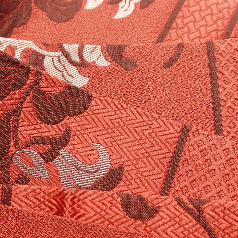 名古屋帯 六通柄 美品 正絹 花柄 名古屋仕立て なごや帯 リサイクル帯 帯 赤・朱_画像17