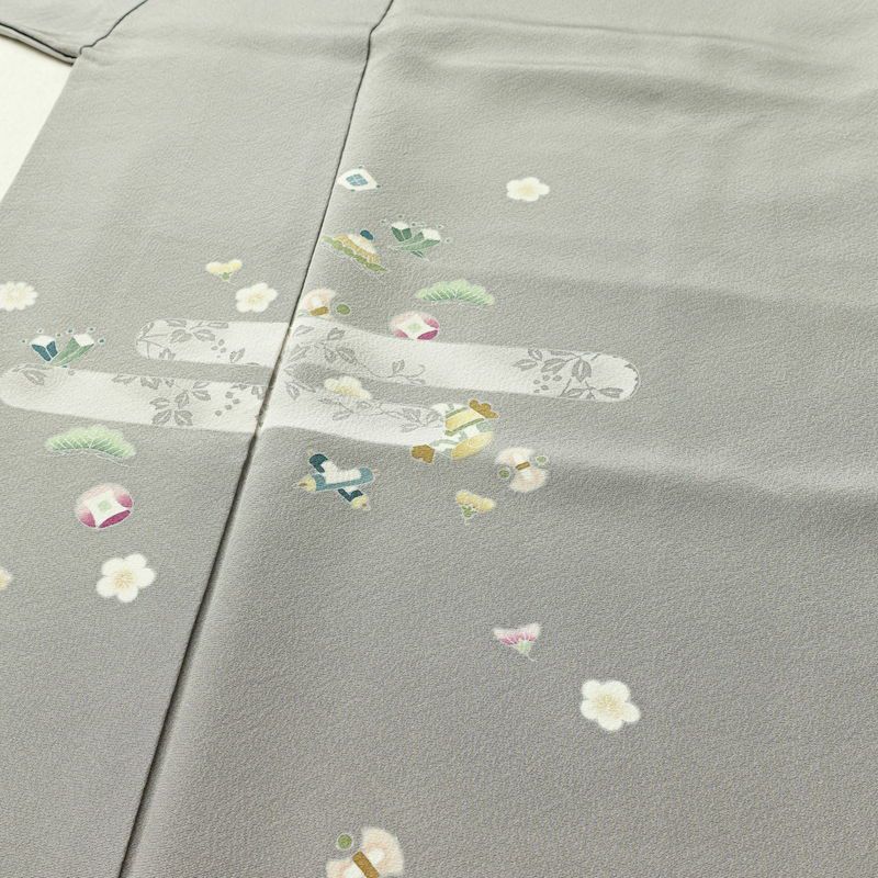 訪問着 縮緬 正絹 古典柄 袷仕立て 身丈154.5cm 裄丈63.5cm リサイクル着物 着物 上品 グレー_画像5