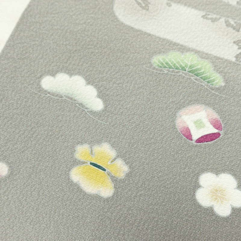 訪問着 縮緬 正絹 古典柄 袷仕立て 身丈154.5cm 裄丈63.5cm リサイクル着物 着物 上品 グレー_画像10