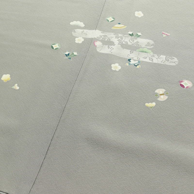 訪問着 縮緬 正絹 古典柄 袷仕立て 身丈154.5cm 裄丈63.5cm リサイクル着物 着物 上品 グレー_画像13