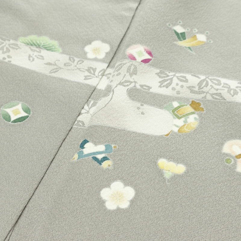 訪問着 縮緬 正絹 古典柄 袷仕立て 身丈154.5cm 裄丈63.5cm リサイクル着物 着物 上品 グレー_画像18