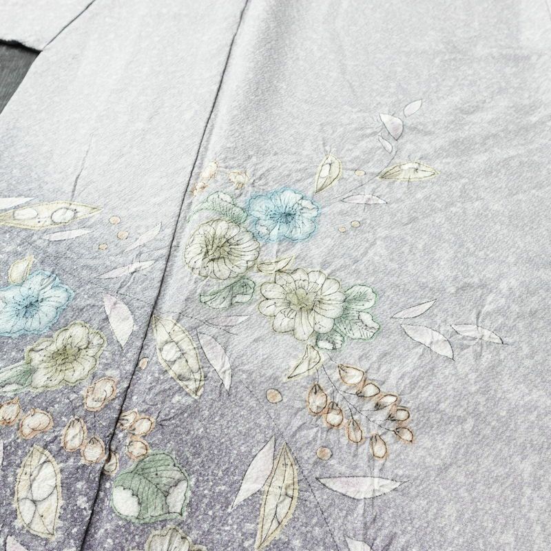 訪問着 縮緬 辻が花 正絹 花柄 袷仕立て 身丈159.5cm 裄丈67.5cm リサイクル着物 着物 入学式 卒業式 七五三 お宮参り フォーマル 紫・藤色_画像5