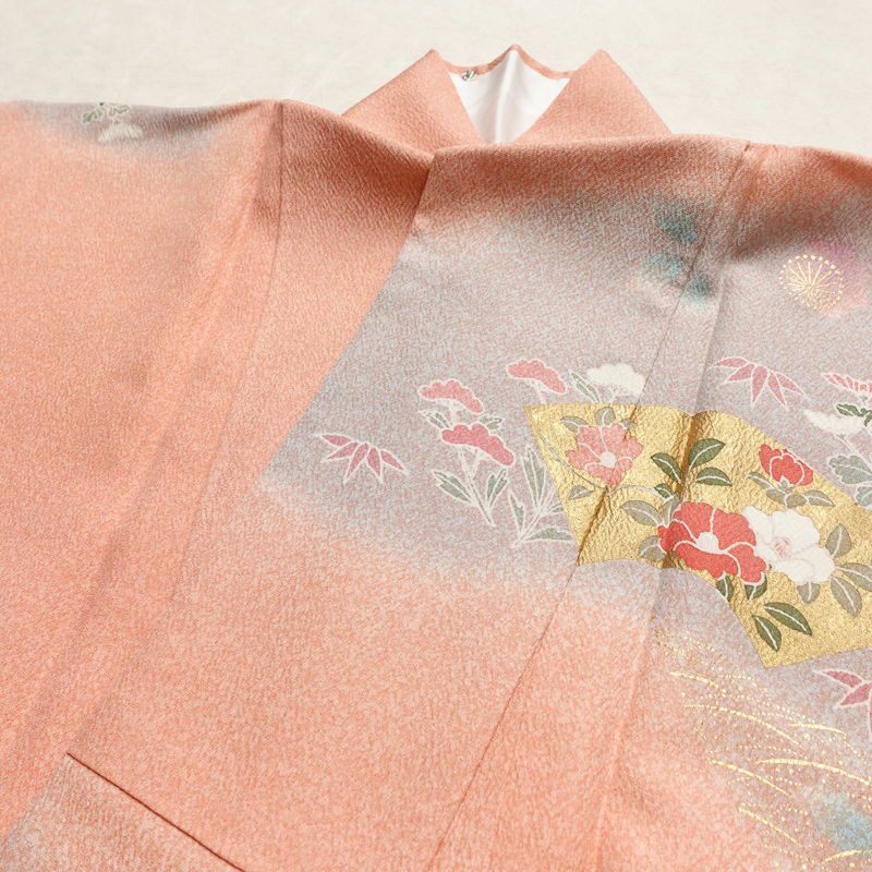 訪問着 美品 落款入り 金駒刺繍 正絹 古典柄 袷仕立て 身丈158.5cm 裄丈65.5cm リサイクル着物 着物 箔 金彩 扇面 ピンク_画像17