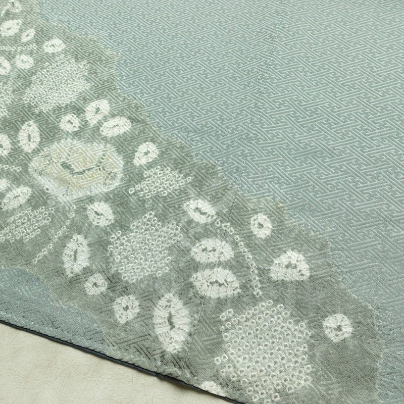 付け下げ 良品 綸子 しつけ糸付き 絞り 正絹 花柄 袷仕立て 身丈155.5cm 裄丈65cm リサイクル着物 着物 刺繍 入学式 卒業式 七五三 お宮参り フォーマル 上品 青・紺_画像13