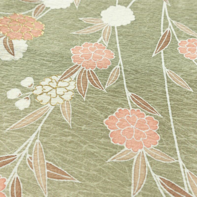 訪問着 縮緬 正絹 木の葉・植物柄 袷仕立て 身丈150.5cm 裄丈62cm リサイクル着物 着物 金彩 入学式 卒業式 七五三 お宮参り フォーマル 緑・うぐいす色_画像7