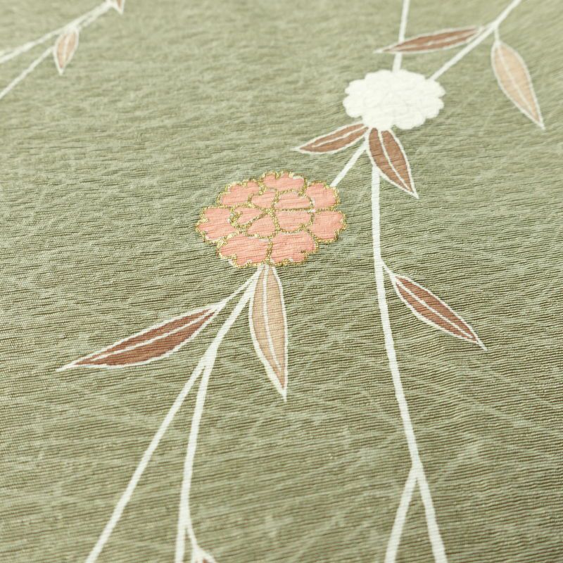 訪問着 縮緬 正絹 木の葉・植物柄 袷仕立て 身丈150.5cm 裄丈62cm リサイクル着物 着物 金彩 入学式 卒業式 七五三 お宮参り フォーマル 緑・うぐいす色_画像8