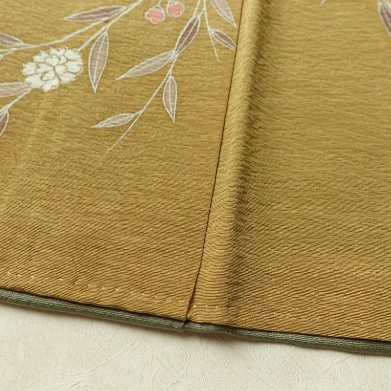 訪問着 縮緬 正絹 木の葉・植物柄 袷仕立て 身丈150.5cm 裄丈62cm リサイクル着物 着物 金彩 入学式 卒業式 七五三 お宮参り フォーマル 緑・うぐいす色_画像12