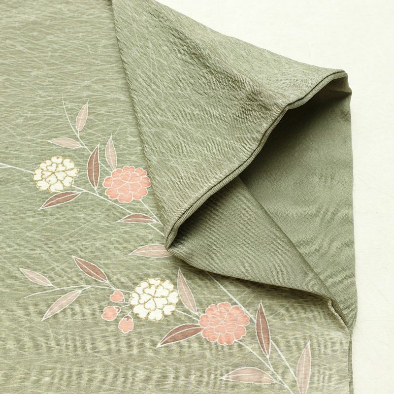 訪問着 縮緬 正絹 木の葉・植物柄 袷仕立て 身丈150.5cm 裄丈62cm リサイクル着物 着物 金彩 入学式 卒業式 七五三 お宮参り フォーマル 緑・うぐいす色_画像15