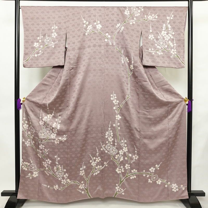 訪問着 絞り 正絹 木の葉・植物柄 袷仕立て 身丈162cm 裄丈67cm リサイクル着物 着物 入学式 卒業式 七五三 お宮参り フォーマル 紫・藤色_画像1