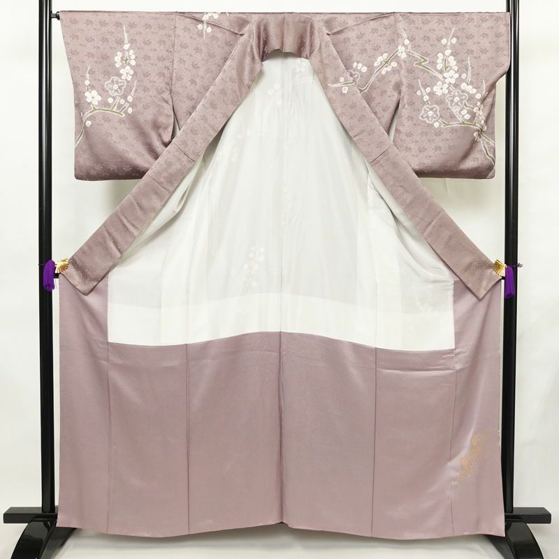 訪問着 絞り 正絹 木の葉・植物柄 袷仕立て 身丈162cm 裄丈67cm リサイクル着物 着物 入学式 卒業式 七五三 お宮参り フォーマル 紫・藤色_画像3