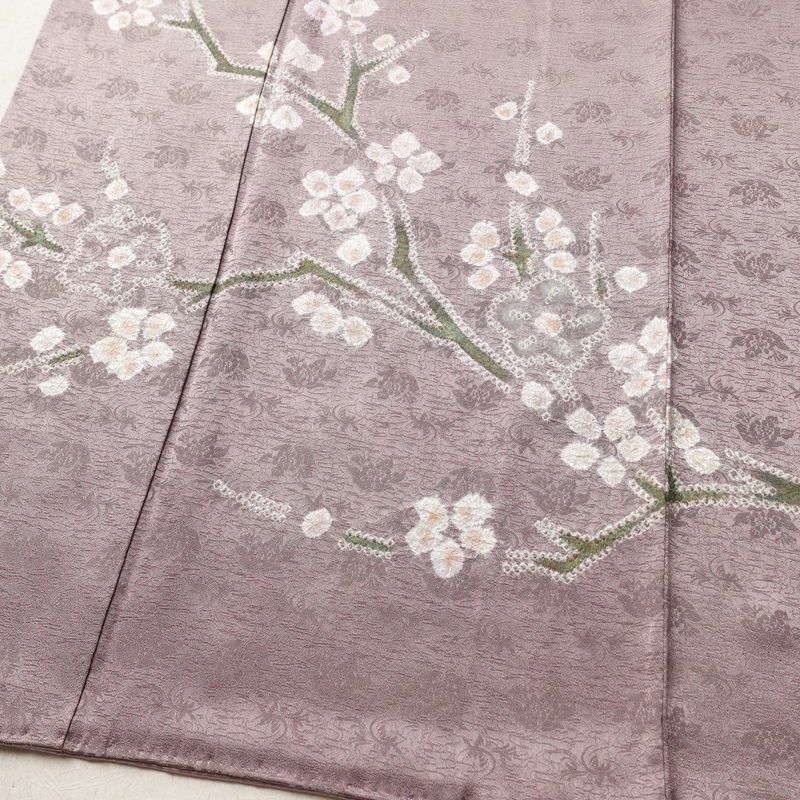 訪問着 絞り 正絹 木の葉・植物柄 袷仕立て 身丈162cm 裄丈67cm リサイクル着物 着物 入学式 卒業式 七五三 お宮参り フォーマル 紫・藤色_画像4