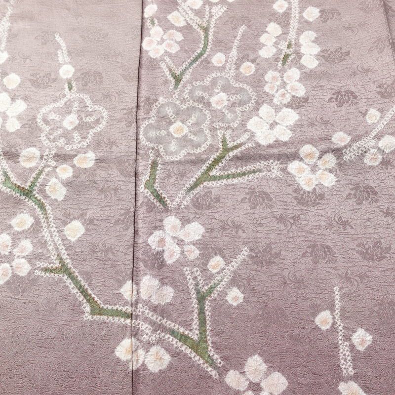 訪問着 絞り 正絹 木の葉・植物柄 袷仕立て 身丈162cm 裄丈67cm リサイクル着物 着物 入学式 卒業式 七五三 お宮参り フォーマル 紫・藤色_画像6