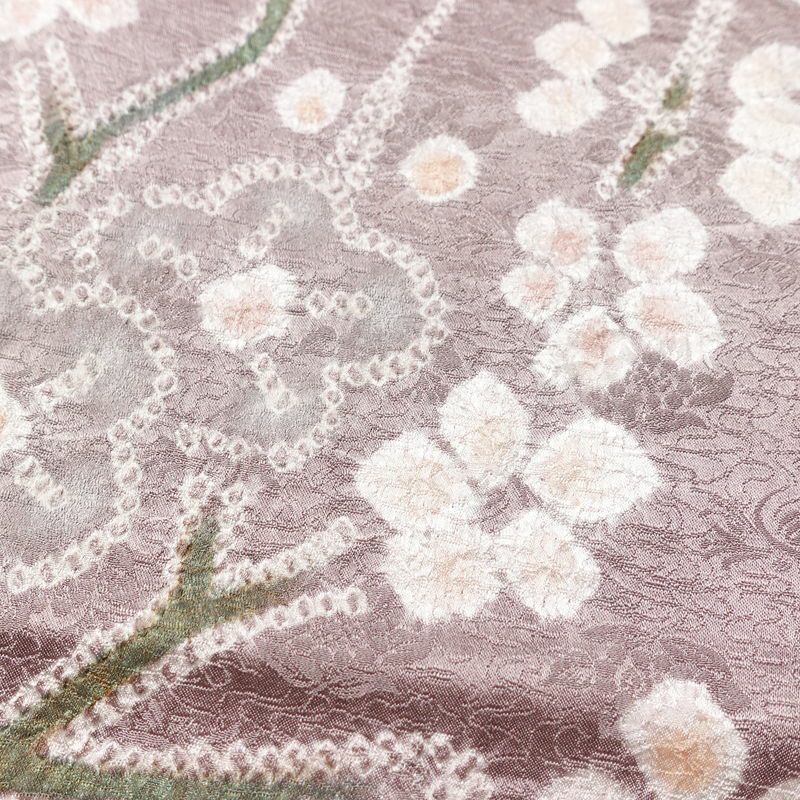 訪問着 絞り 正絹 木の葉・植物柄 袷仕立て 身丈162cm 裄丈67cm リサイクル着物 着物 入学式 卒業式 七五三 お宮参り フォーマル 紫・藤色_画像7