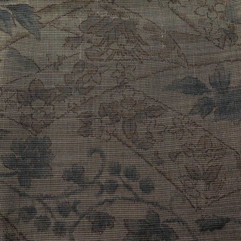 紬 良品 辻が花紬 伊織 しつけ糸付き 正絹 木の葉・植物柄 袷仕立て 身丈167.5cm 裄丈68cm リサイクル着物 着物 茶_画像7