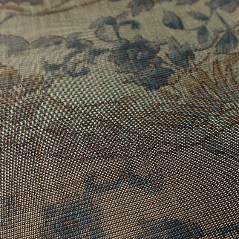 紬 良品 辻が花紬 伊織 しつけ糸付き 正絹 木の葉・植物柄 袷仕立て 身丈167.5cm 裄丈68cm リサイクル着物 着物 茶_画像9