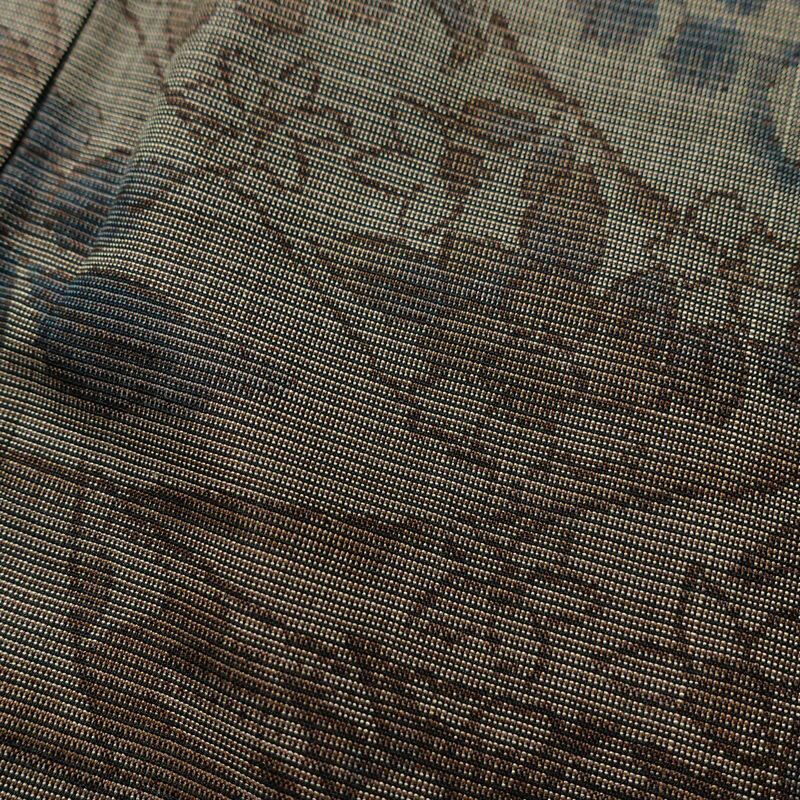 紬 良品 辻が花紬 伊織 しつけ糸付き 正絹 木の葉・植物柄 袷仕立て 身丈167.5cm 裄丈68cm リサイクル着物 着物 茶_画像11