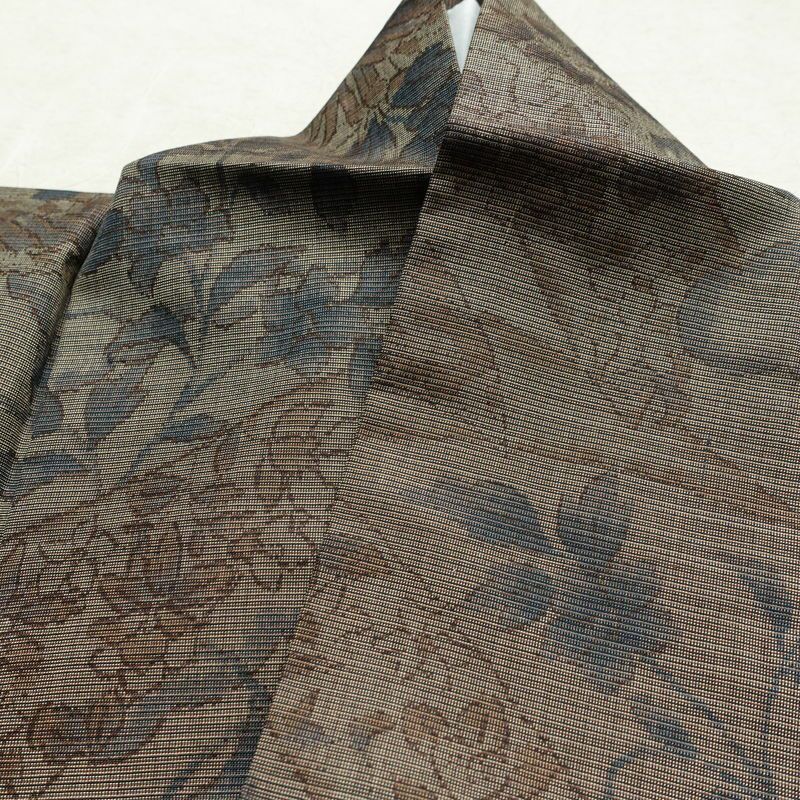 紬 良品 辻が花紬 伊織 しつけ糸付き 正絹 木の葉・植物柄 袷仕立て 身丈167.5cm 裄丈68cm リサイクル着物 着物 茶_画像17