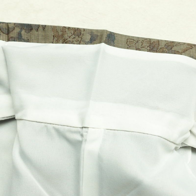 紬 良品 辻が花紬 伊織 しつけ糸付き 正絹 木の葉・植物柄 袷仕立て 身丈167.5cm 裄丈68cm リサイクル着物 着物 茶_画像19