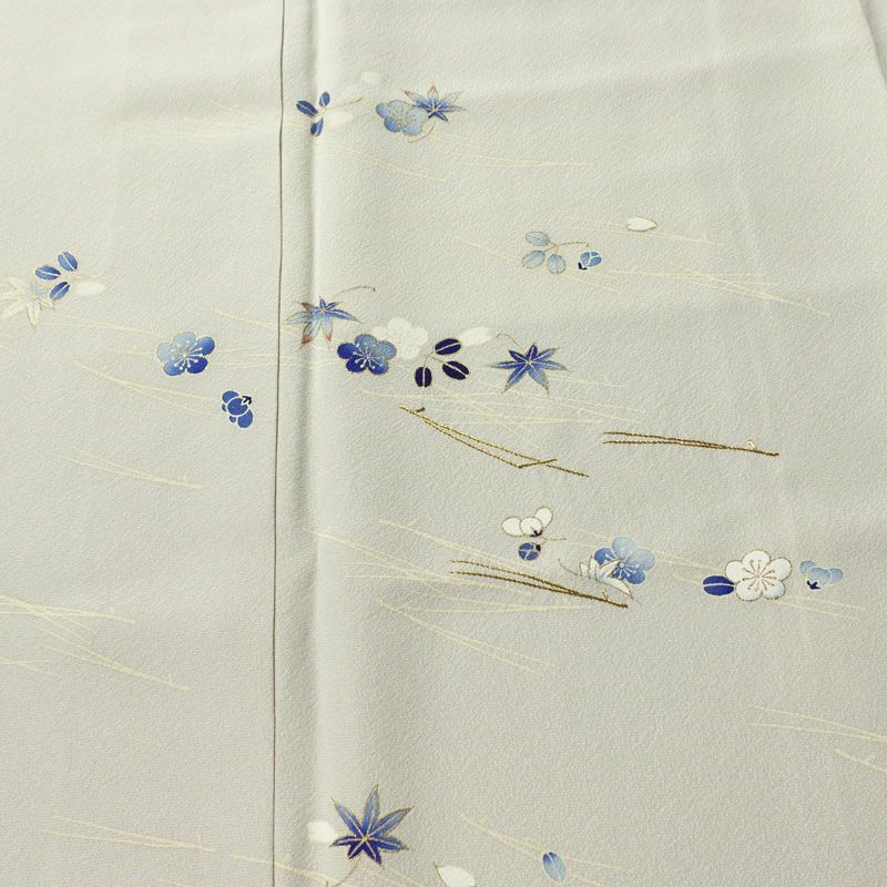 訪問着 良品 京手描友禅 縮緬 一つ紋付き 正絹 花柄 袷仕立て 身丈152.5cm 裄丈62.5cm リサイクル着物 着物 刺繍 箔 金彩 入学式 卒業式 七五三 お宮参り フォーマル 上品 グレー_画像6