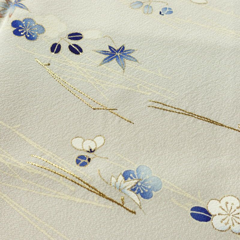 訪問着 良品 京手描友禅 縮緬 一つ紋付き 正絹 花柄 袷仕立て 身丈152.5cm 裄丈62.5cm リサイクル着物 着物 刺繍 箔 金彩 入学式 卒業式 七五三 お宮参り フォーマル 上品 グレー_画像7