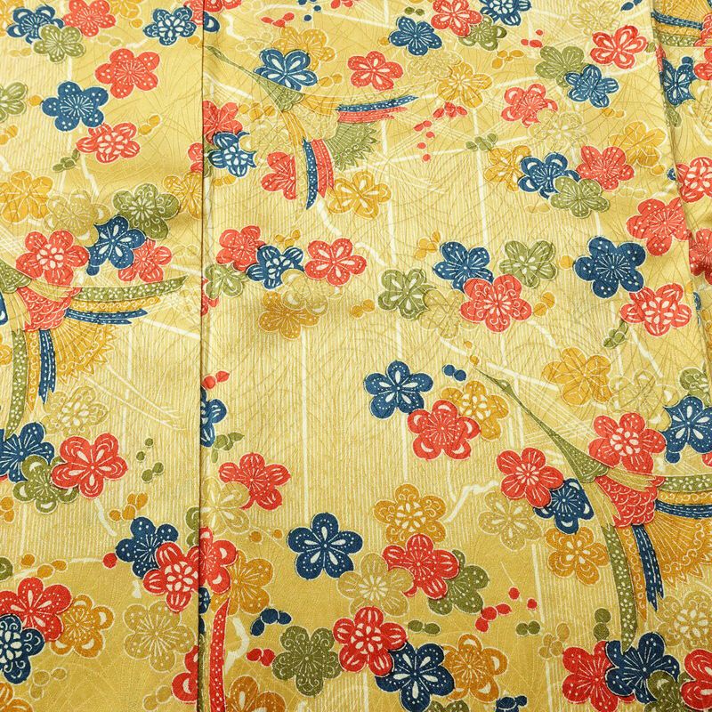小紋 良品 総柄 正絹 花柄 袷仕立て 身丈159.5cm 裄丈64.5cm リサイクル着物 着物 黄・黄土色_画像6