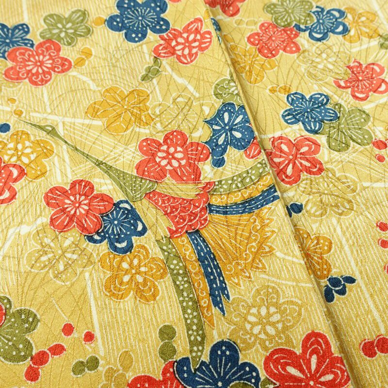 小紋 良品 総柄 正絹 花柄 袷仕立て 身丈159.5cm 裄丈64.5cm リサイクル着物 着物 黄・黄土色_画像11