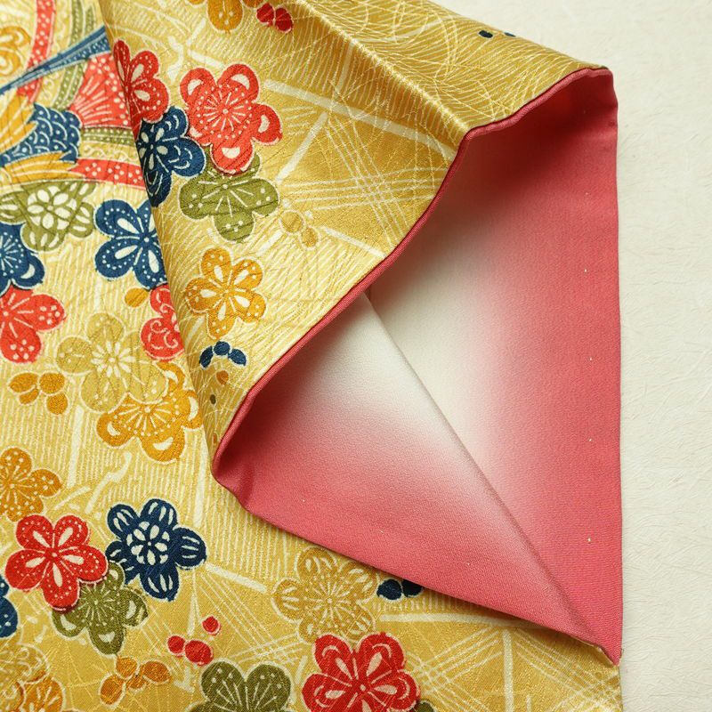 小紋 良品 総柄 正絹 花柄 袷仕立て 身丈159.5cm 裄丈64.5cm リサイクル着物 着物 黄・黄土色_画像14