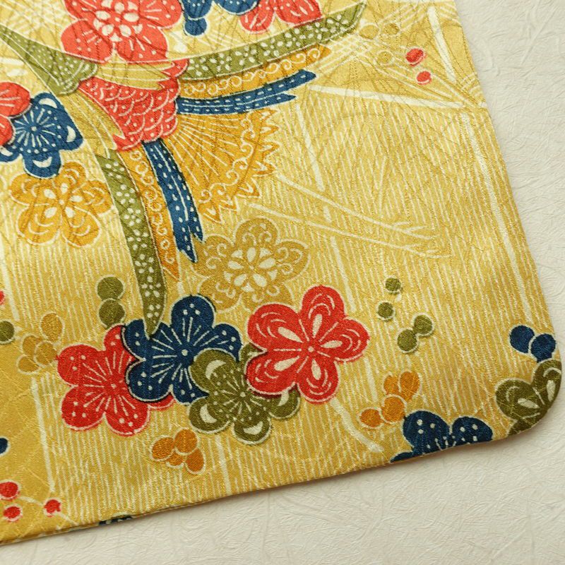 小紋 良品 総柄 正絹 花柄 袷仕立て 身丈159.5cm 裄丈64.5cm リサイクル着物 着物 黄・黄土色_画像15