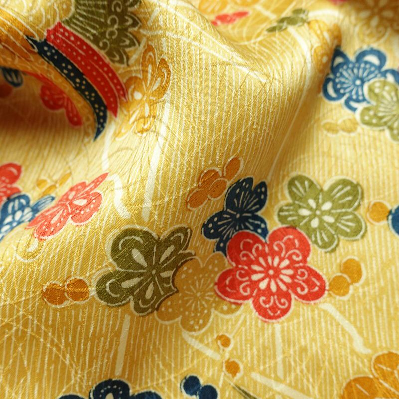 小紋 良品 総柄 正絹 花柄 袷仕立て 身丈159.5cm 裄丈64.5cm リサイクル着物 着物 黄・黄土色_画像20