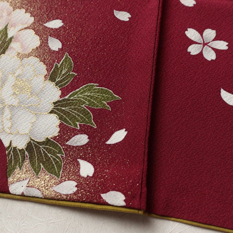 振袖 良品 縮緬 正絹 花柄 袷仕立て 身丈161cm 裄丈70cm リサイクル着物 着物 箔 金彩 成人式 二十歳 二十歳の集い パーティー フォーマル 桜 赤紫 紫・藤色_画像11