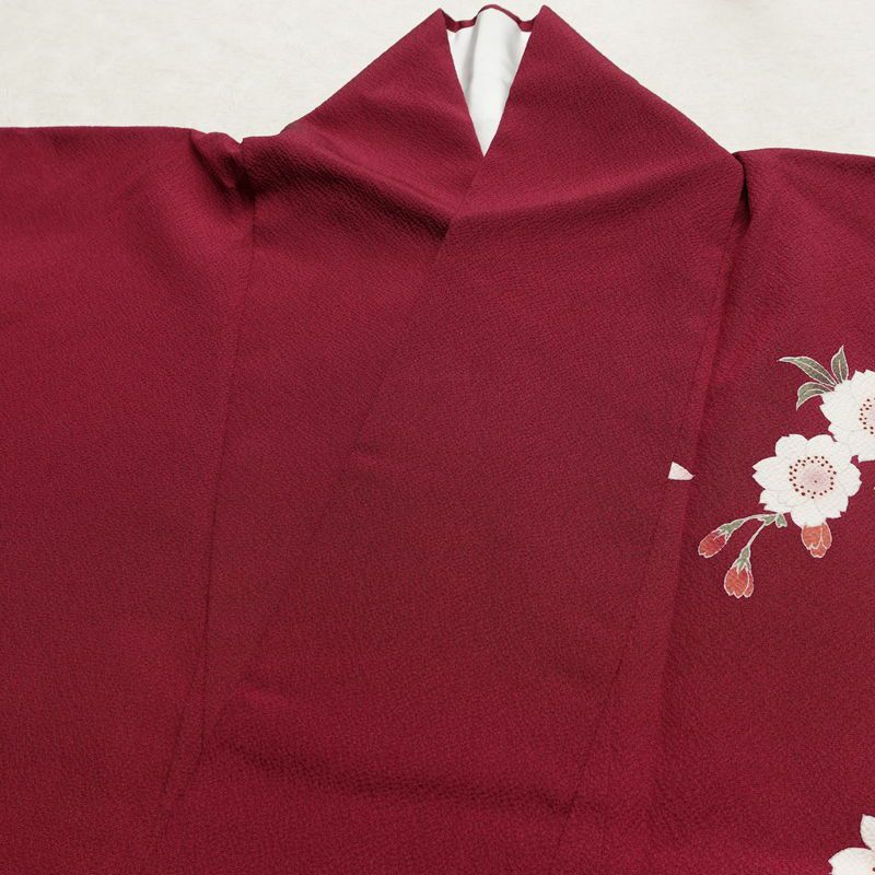 振袖 良品 縮緬 正絹 花柄 袷仕立て 身丈161cm 裄丈70cm リサイクル着物 着物 箔 金彩 成人式 二十歳 二十歳の集い パーティー フォーマル 桜 赤紫 紫・藤色_画像18