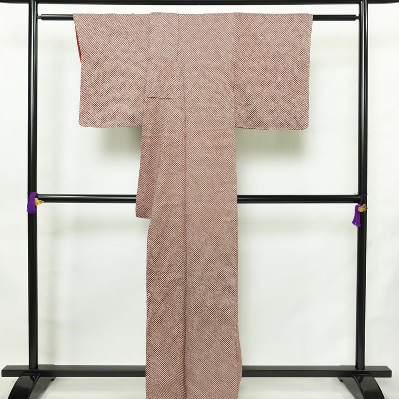 小紋 良品 絞り 総絞り 正絹 古典柄 袷仕立て 身丈164cm 裄丈65cm リサイクル着物 一部しつけ糸付き 着物 茶_画像2