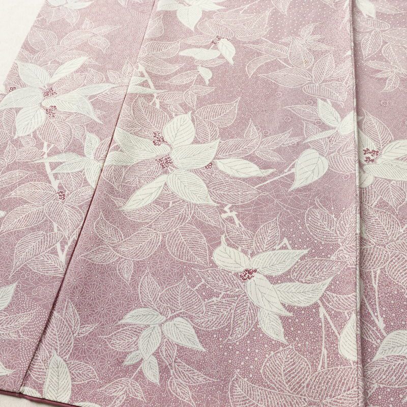小紋 総柄 正絹 木の葉・植物柄 袷仕立て 身丈153cm 裄丈63cm リサイクル着物 着物 紫・藤色_画像4
