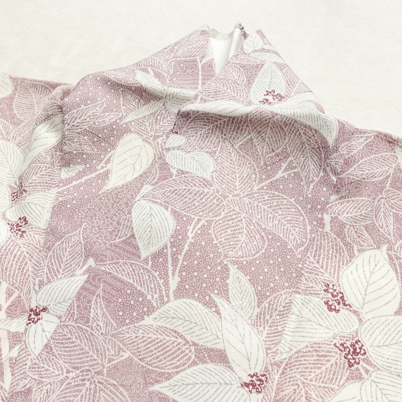 小紋 総柄 正絹 木の葉・植物柄 袷仕立て 身丈153cm 裄丈63cm リサイクル着物 着物 紫・藤色_画像16
