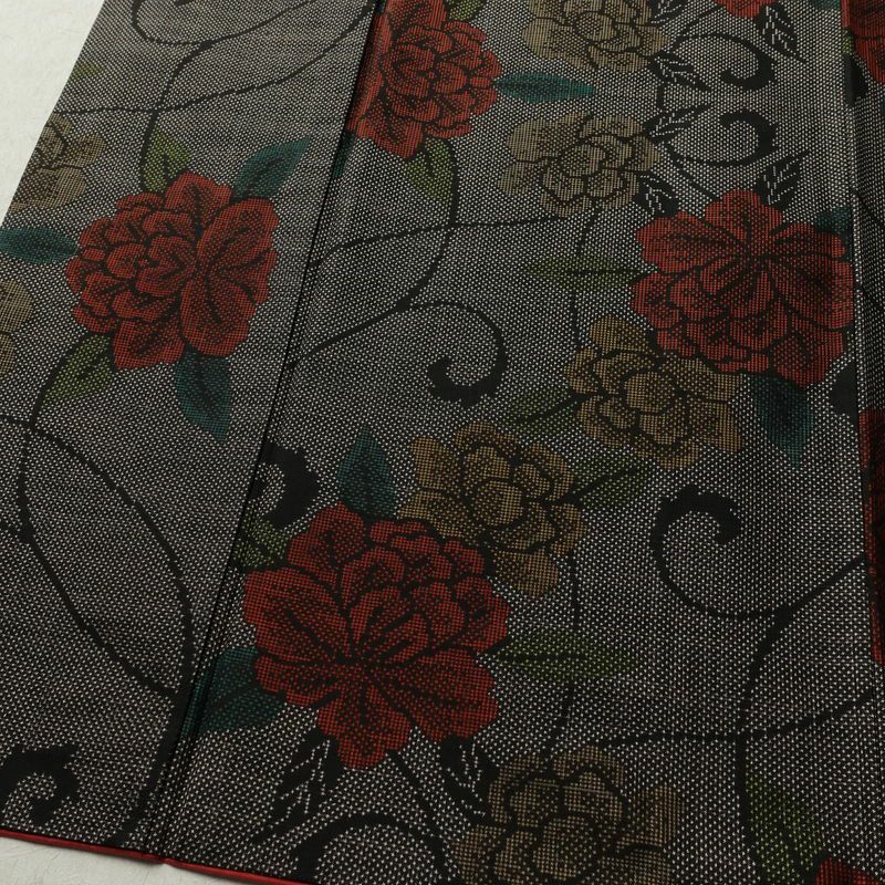 大島紬 証紙なし 正絹 花柄 袷仕立て 身丈160cm 裄丈63cm リサイクル着物 着物 茶_画像4