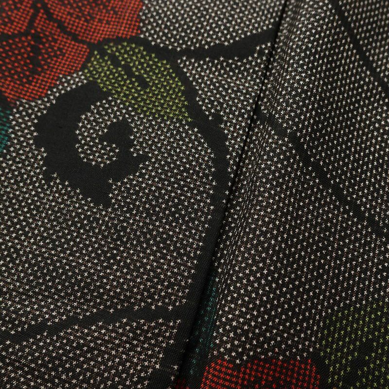 大島紬 証紙なし 正絹 花柄 袷仕立て 身丈160cm 裄丈63cm リサイクル着物 着物 茶_画像10