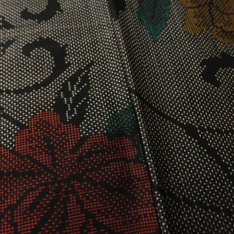 大島紬 証紙なし 正絹 花柄 袷仕立て 身丈160cm 裄丈63cm リサイクル着物 着物 茶_画像11