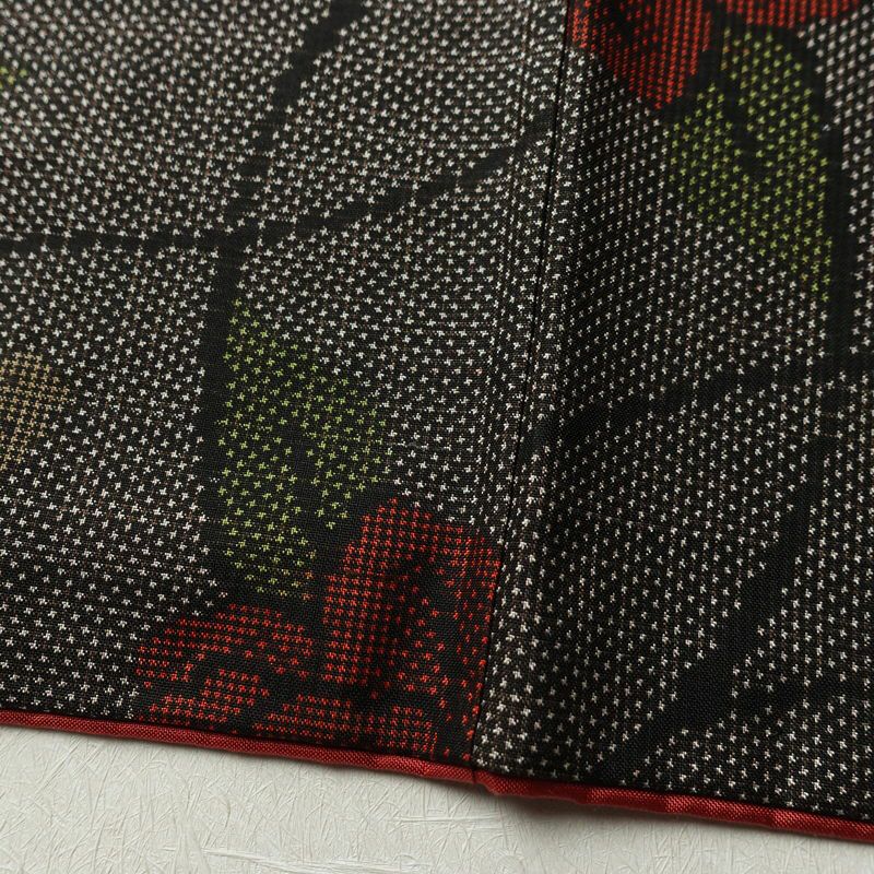 大島紬 証紙なし 正絹 花柄 袷仕立て 身丈160cm 裄丈63cm リサイクル着物 着物 茶_画像12