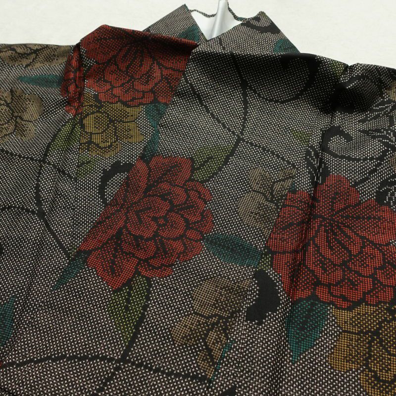 大島紬 証紙なし 正絹 花柄 袷仕立て 身丈160cm 裄丈63cm リサイクル着物 着物 茶_画像16