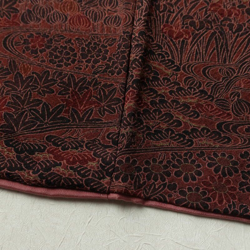 小紋 良品 総柄 正絹 風景柄 袷仕立て 身丈155.5cm 裄丈63cm リサイクル着物 着物 金彩 小豆・エンジ_画像12