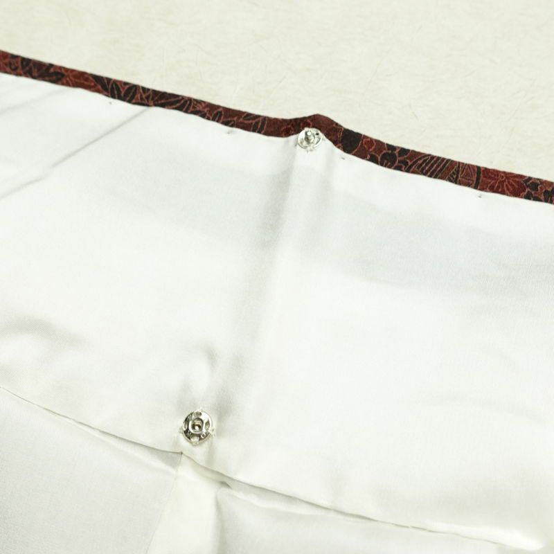 小紋 良品 総柄 正絹 風景柄 袷仕立て 身丈155.5cm 裄丈63cm リサイクル着物 着物 金彩 小豆・エンジ_画像19