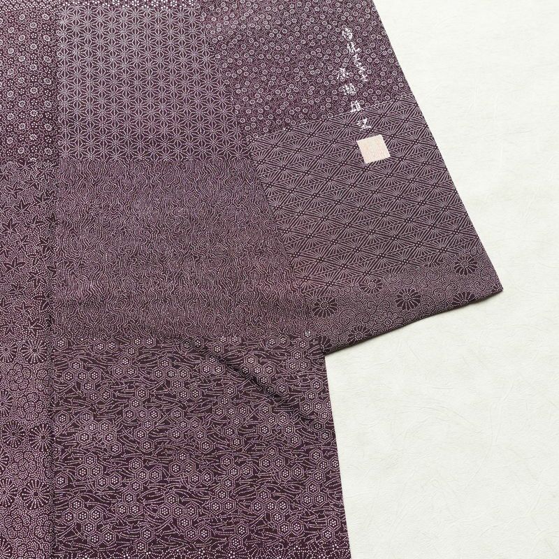 小紋 良品 伝統工芸士 廣瀬雄望 正絹 古典柄 袷仕立て 身丈158.5cm 裄丈64cm リサイクル着物 着物 紫・藤色_画像13