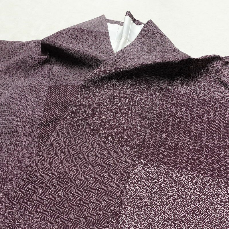 小紋 良品 伝統工芸士 廣瀬雄望 正絹 古典柄 袷仕立て 身丈158.5cm 裄丈64cm リサイクル着物 着物 紫・藤色_画像18