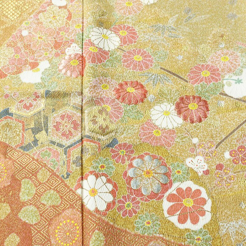 訪問着 良品 松井青々 落款入り 伊達衿付き 金駒刺繍 一つ紋付き 正絹 古典柄 袷仕立て 身丈165cm 裄丈67.5cm リサイクル着物 着物 刺繍 箔 共八掛 金彩 パーティー フォーマル 華やか 多色使い_画像6