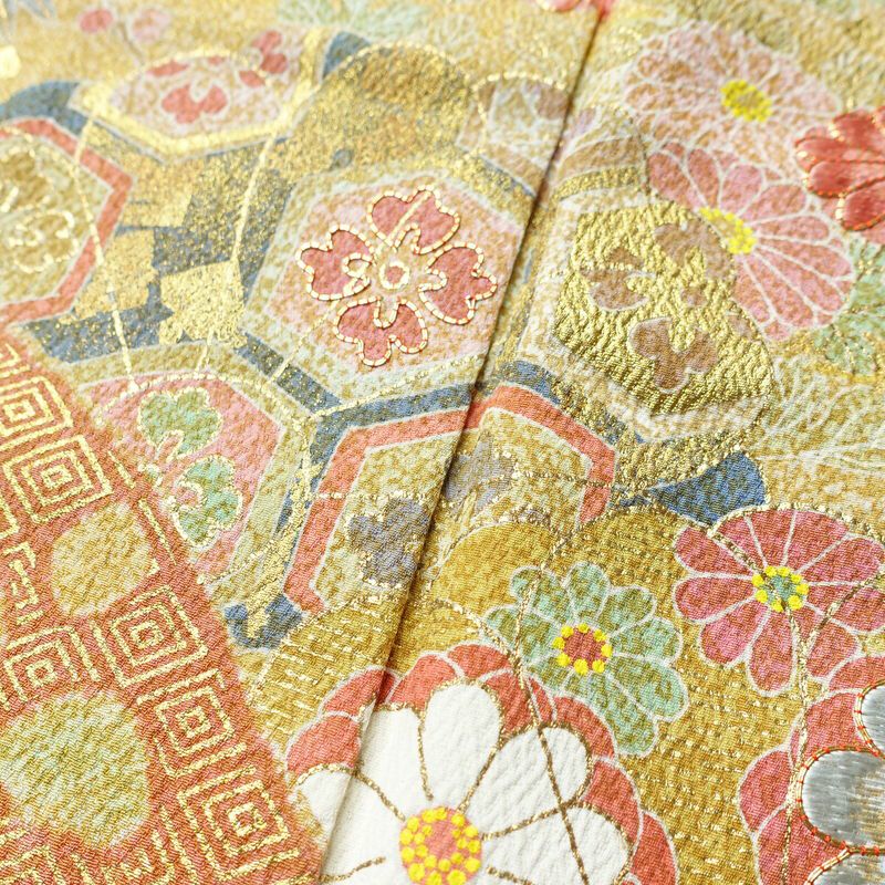 訪問着 良品 松井青々 落款入り 伊達衿付き 金駒刺繍 一つ紋付き 正絹 古典柄 袷仕立て 身丈165cm 裄丈67.5cm リサイクル着物 着物 刺繍 箔 共八掛 金彩 パーティー フォーマル 華やか 多色使い_画像7