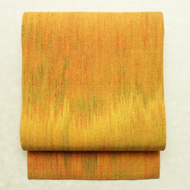 名古屋帯 全通柄 正絹 その他の柄 通し仕立て なごや帯 リサイクル帯 帯 紬地 黄・黄土色_画像1