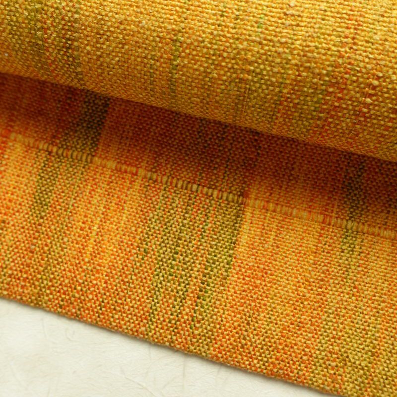 名古屋帯 全通柄 正絹 その他の柄 通し仕立て なごや帯 リサイクル帯 帯 紬地 黄・黄土色_画像7