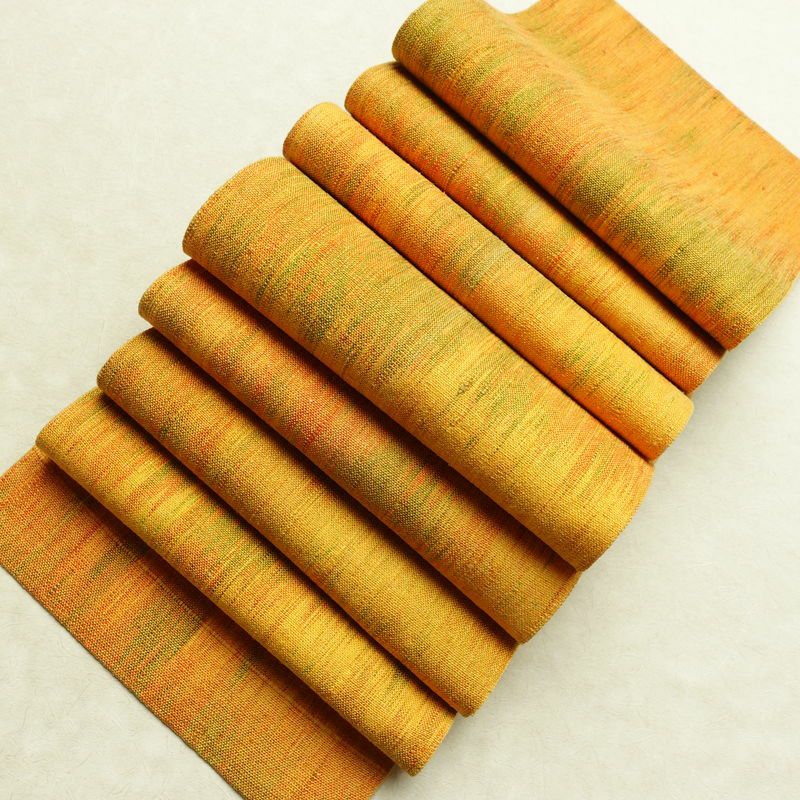 名古屋帯 全通柄 正絹 その他の柄 通し仕立て なごや帯 リサイクル帯 帯 紬地 黄・黄土色_画像19