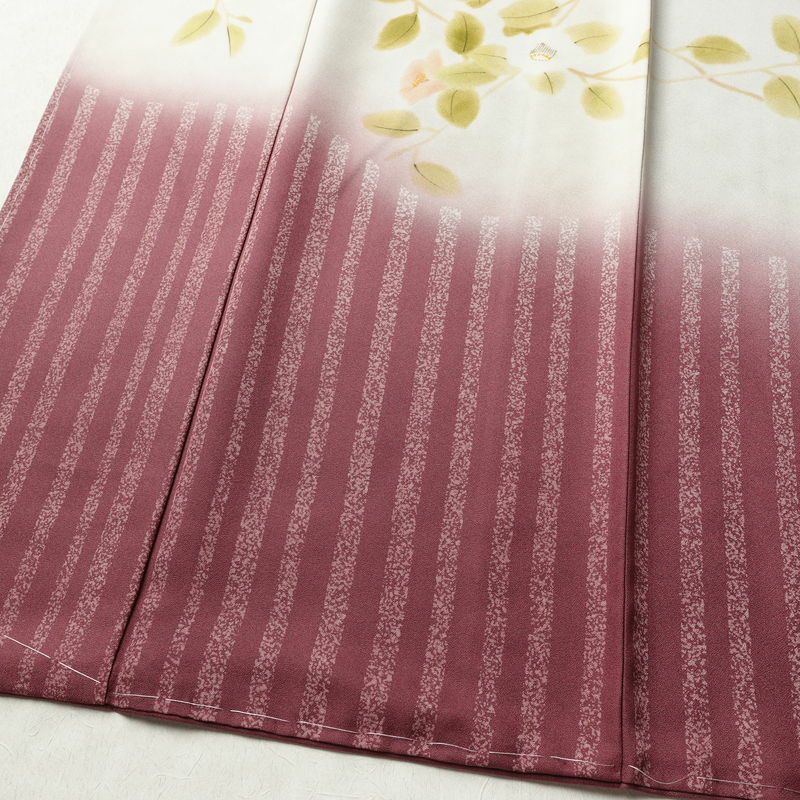 訪問着 良品 しつけ糸付き もみじ染 丹後ちりめん 正絹 花柄 袷仕立て 身丈159.5cm 裄丈65cm リサイクル着物 着物 紫・藤色_画像4